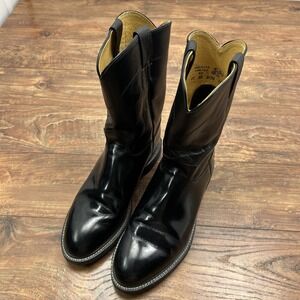 Justin‎ Roper Mens Black Leather Western Uniform Boots 11 EE 3170 USA Made Rodeo